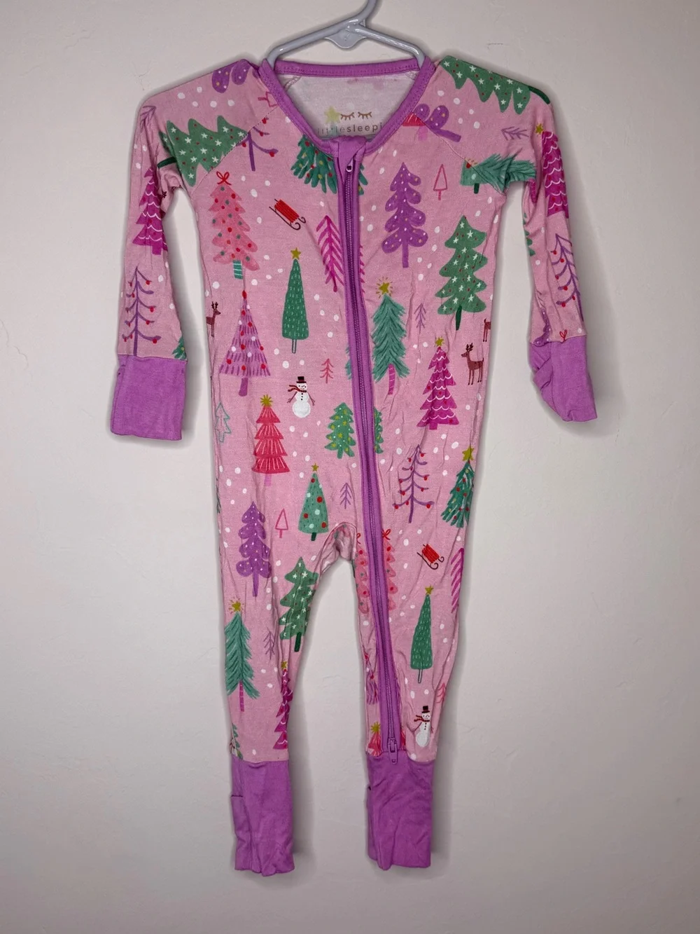 Little sleepies merry and bright pink zippy bamboo pajamas size 3-6 months